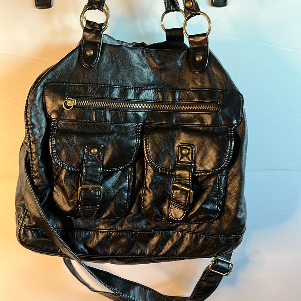 Tshirt and Jeans messenger bag purse, multi pockets, buttery soft black